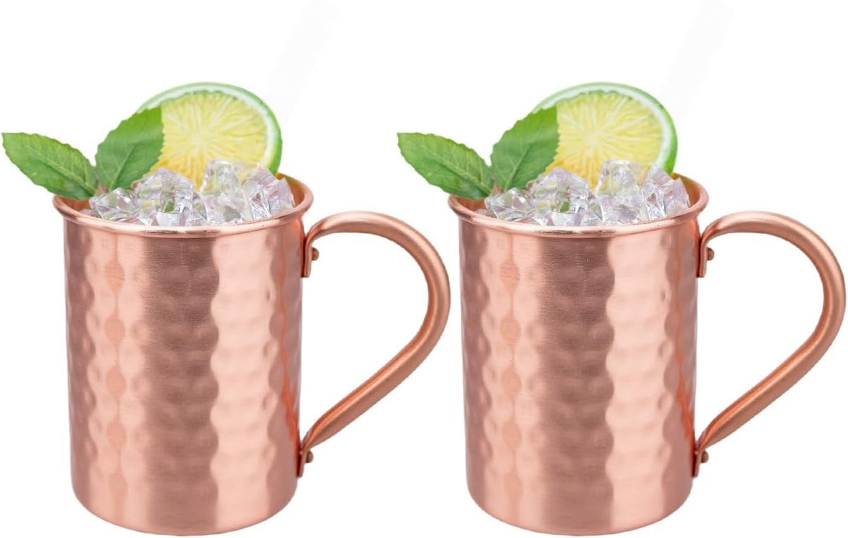 Vasos TJ Moscow Mule, juego de cobre 14 oz, perfectos para cócteles fríos en casa.