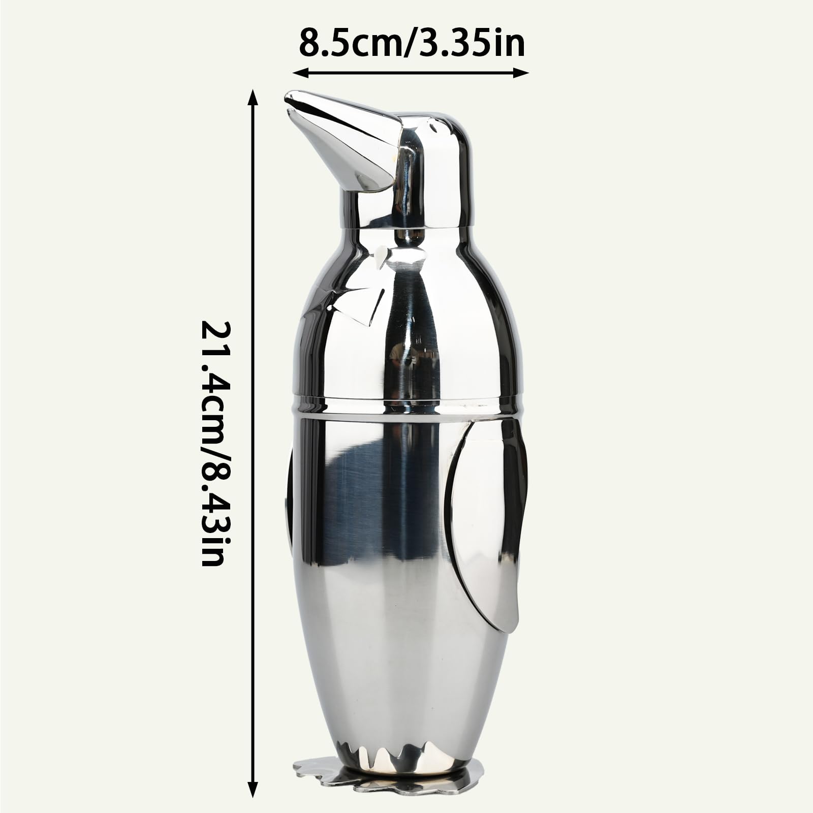 Detalle de tapa con diseño de pingüino en la coctelera TJ Penguin