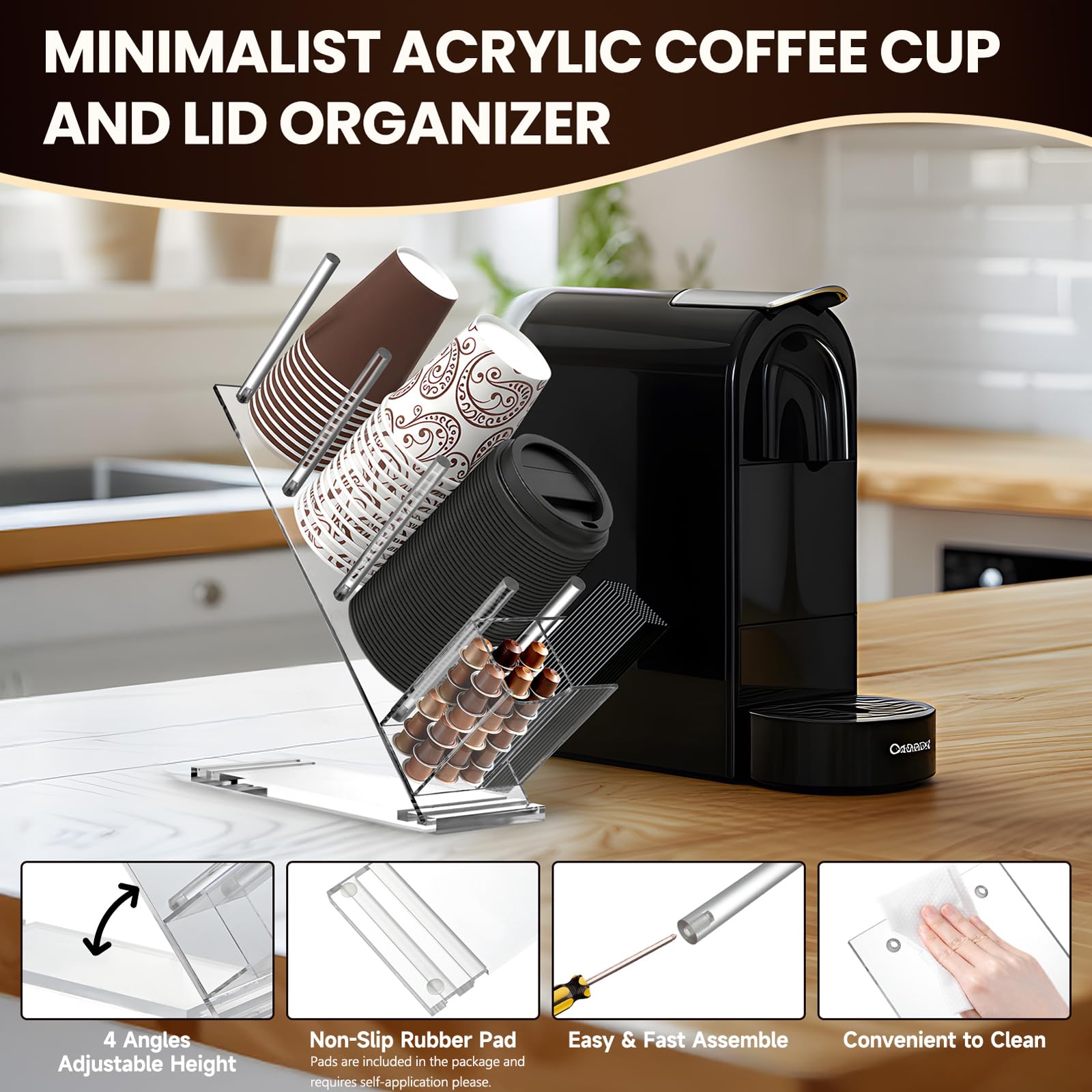 TKVAZK organizador acrílico vista superior, acceso rápido a tazas de 235–590 ml