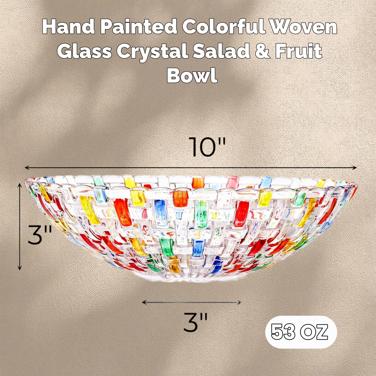Tlence cuenco de cristal colorido, pintado a mano, perfecto para ensaladas