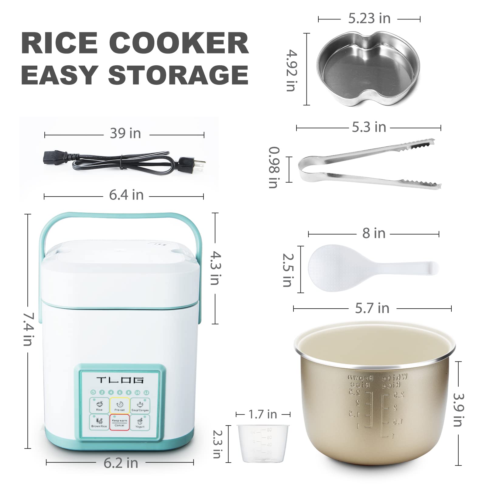 TLOG Olla arrocera mini, juego completo para cocina portátil.
