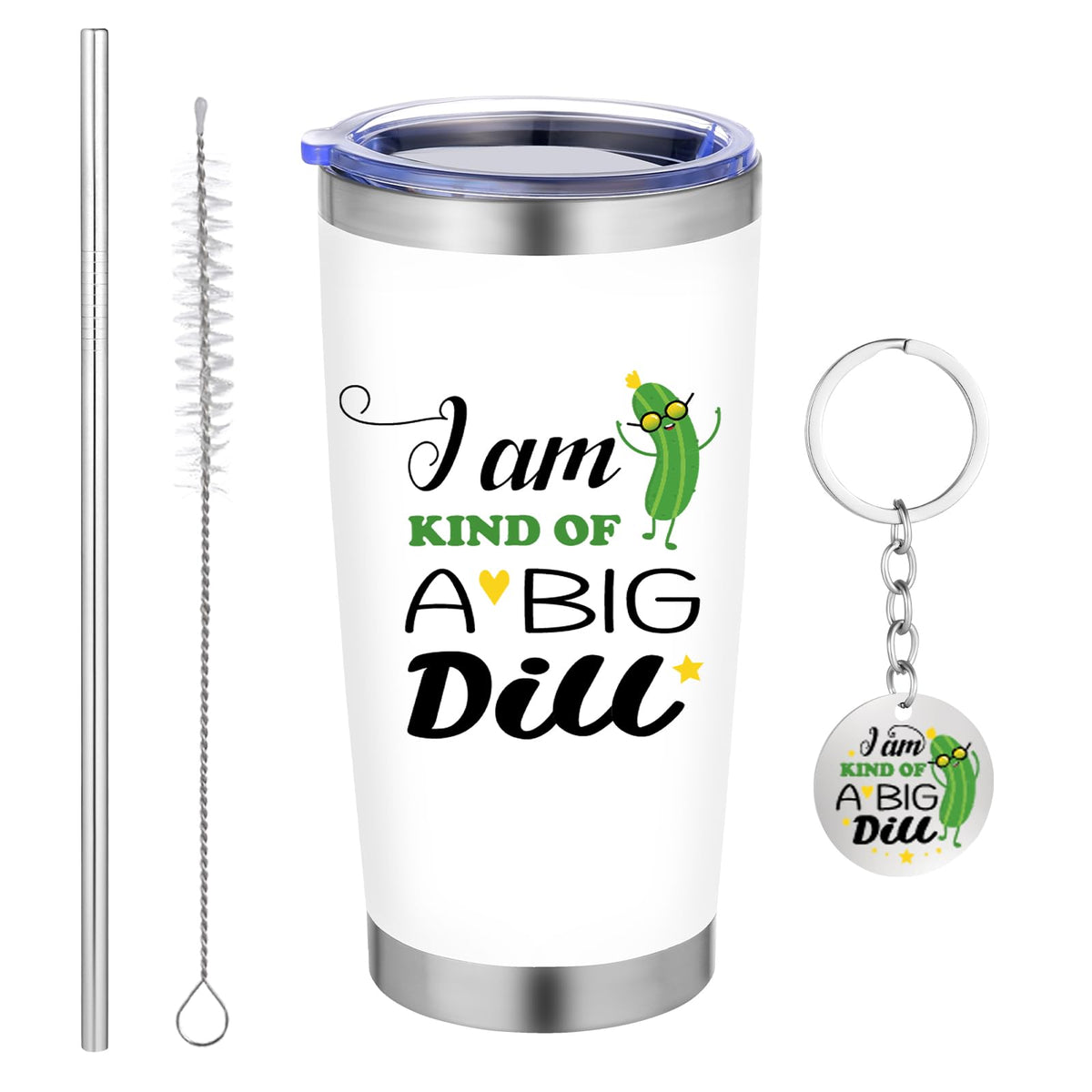 Vaso TLY Pepinillo 20 onzas de acero inoxidable con pajilla para bebidas frías.