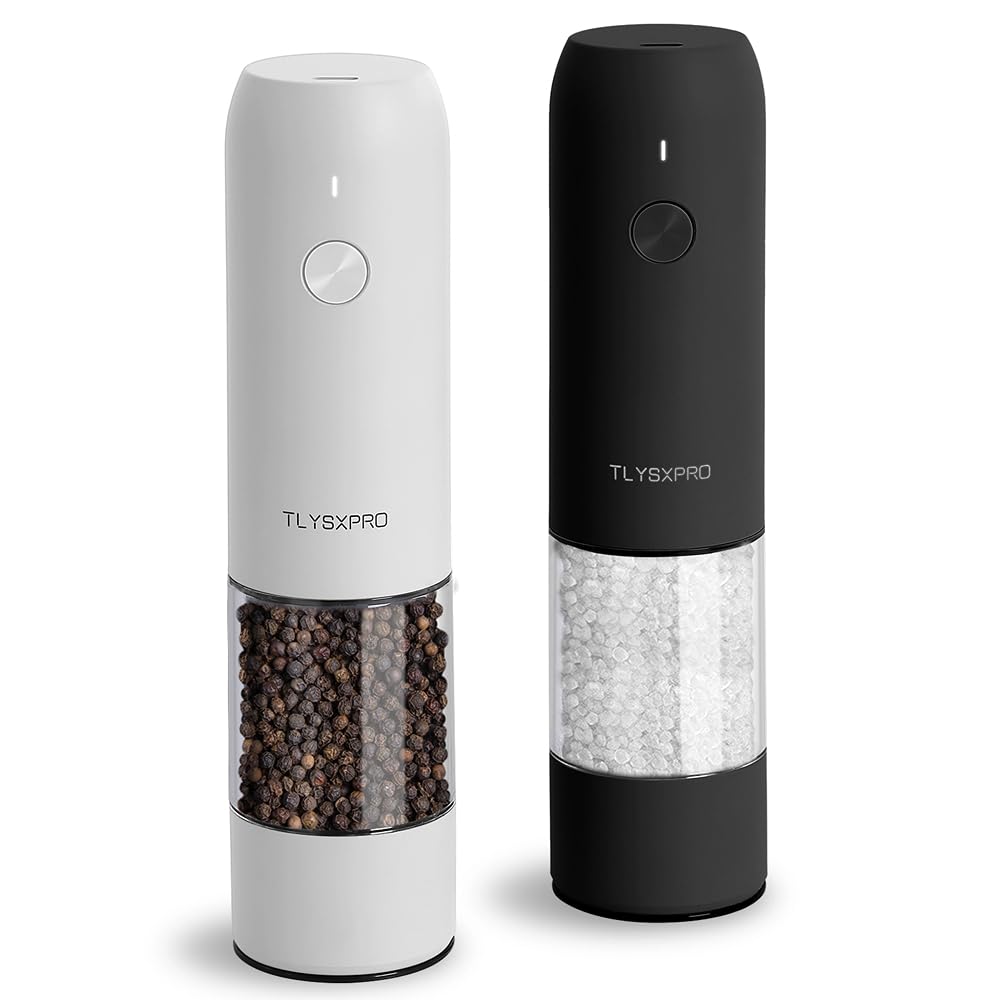 Molinillo eléctrico negro de TLYSXPRO para sal y pimienta con uso con una mano