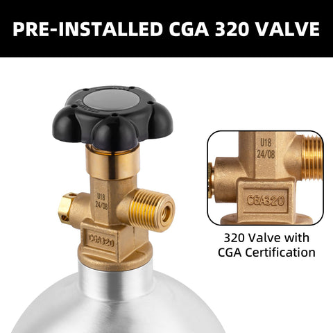 TMCRAFT tanque CO2 con válvula CGA-320 lista para reguladores