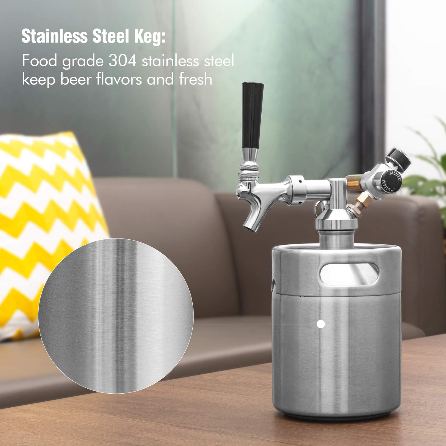 TMCRAFT Growler, tapa y cuerpo inoxidable con diseño duradero.