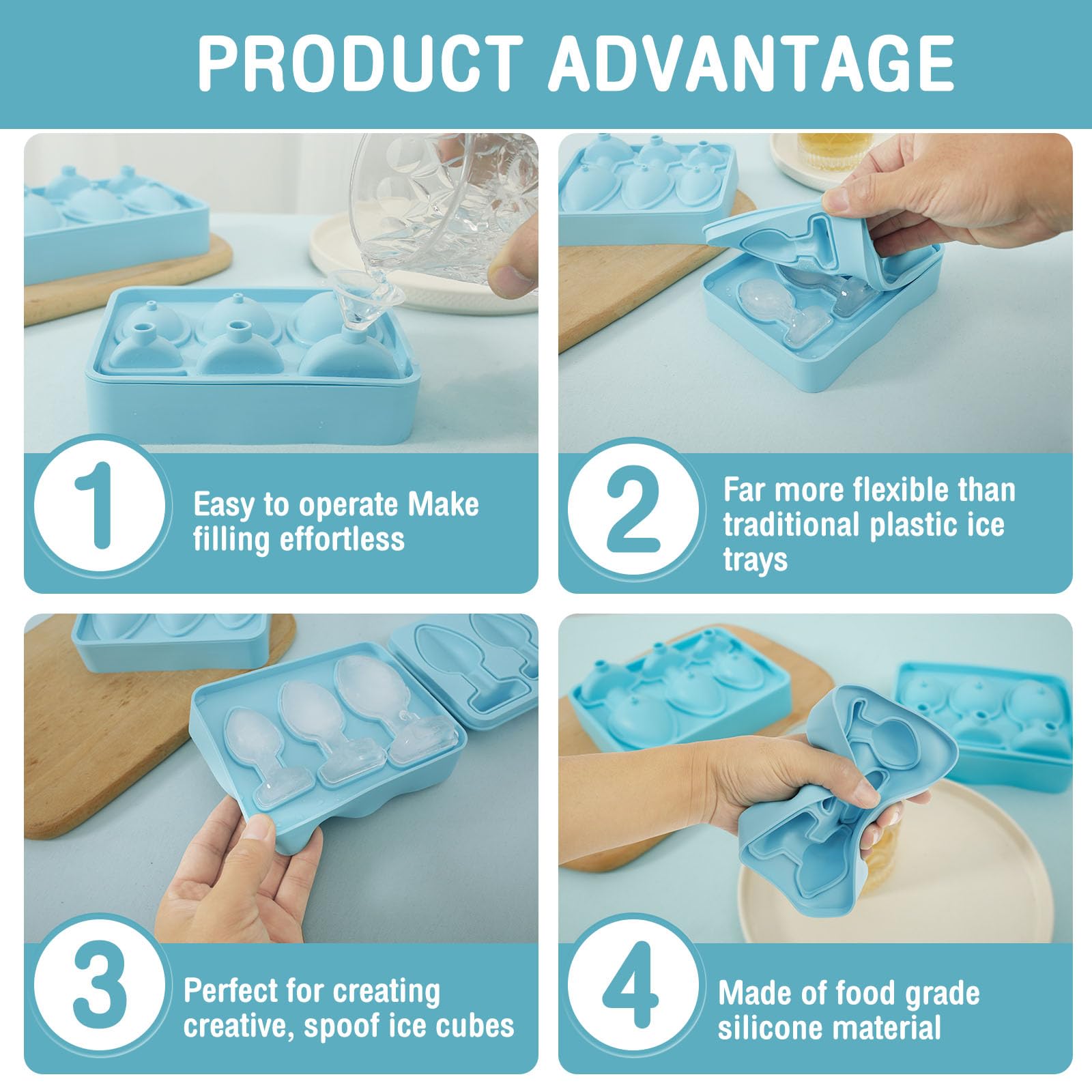 TMHCRDS molde de hielo silicona flexible para cubos reutilizables en bebidas