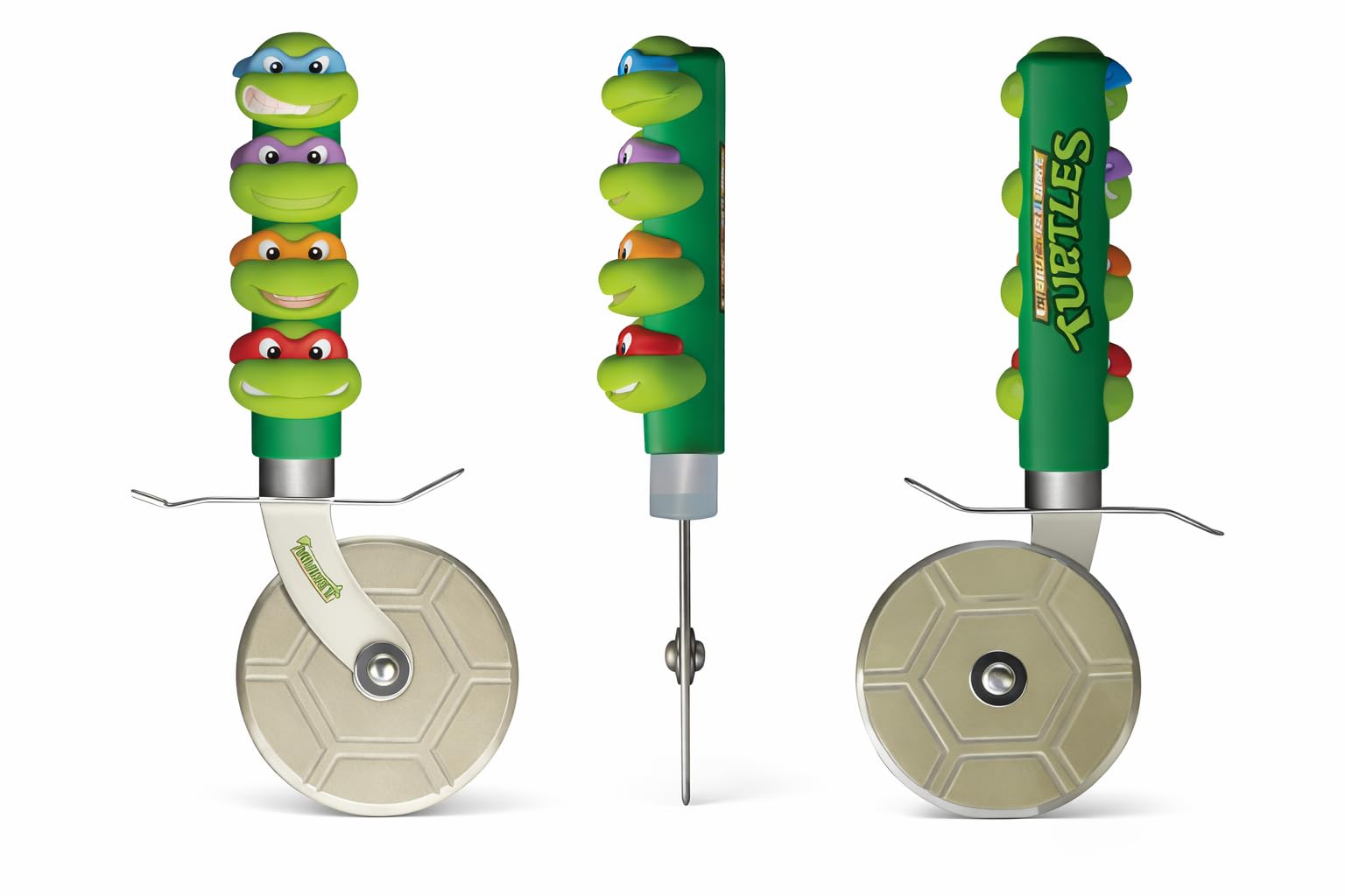 Cortador de pizza TMNT con Leonardo en detalle, ideal para compartir pizza