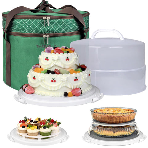 Tmrioplep porta-torta 12 pulgadas con tapa para transportar tortas sin derrames.