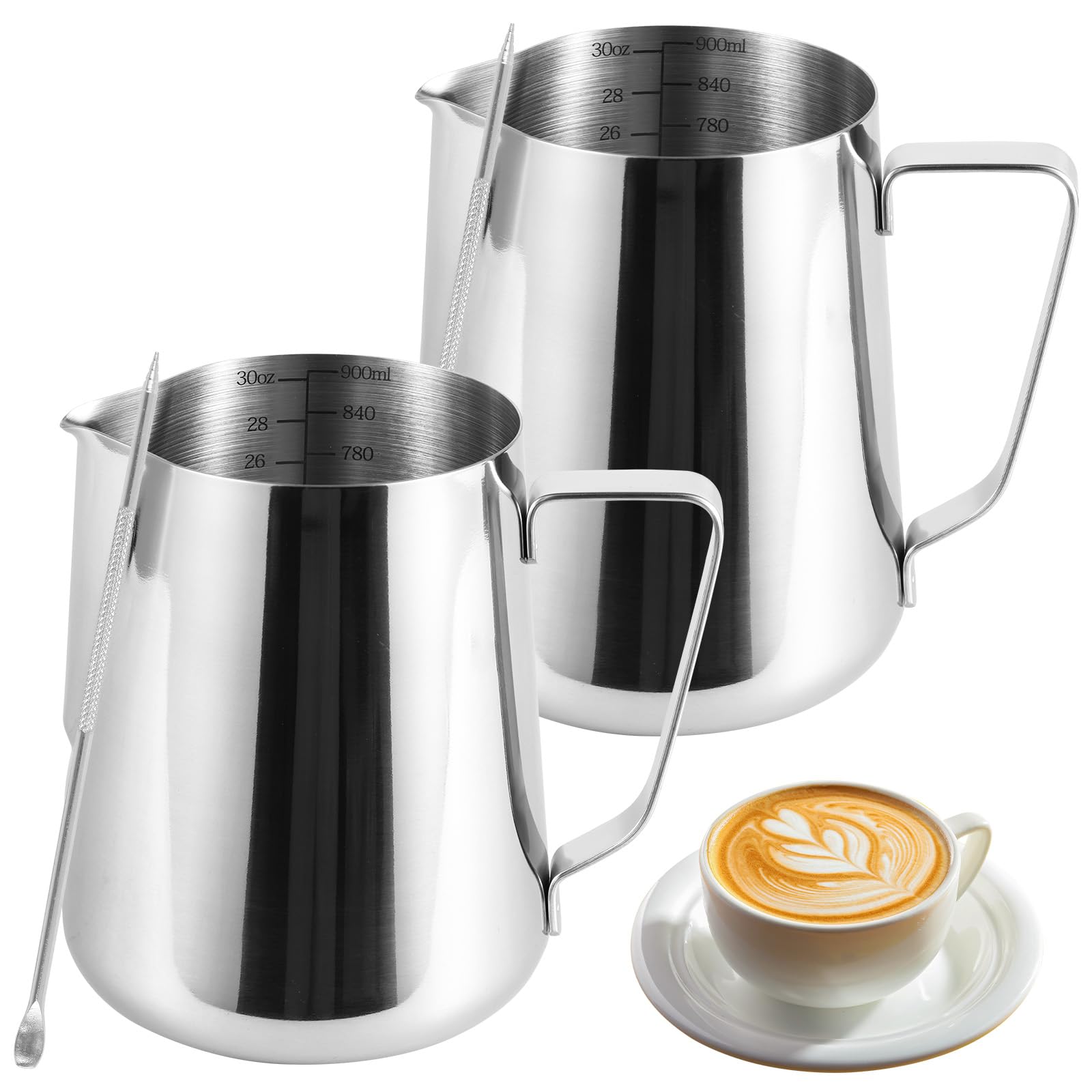 Jarra TMWEFUSC para leche de 900 ml, vertido suave para espumar.