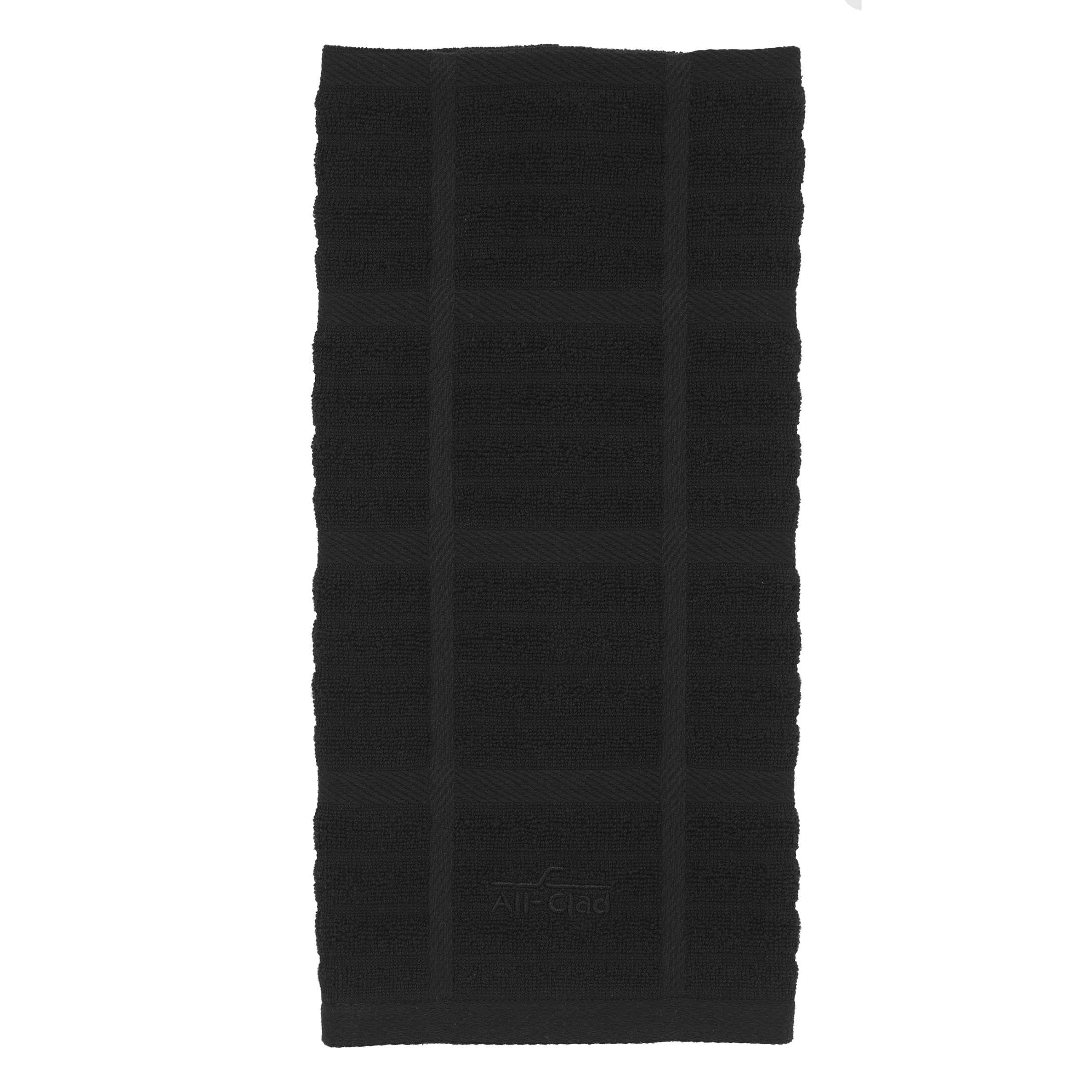 Toalla All-Clad absorbente negra para secar platos y cristalería con suavidad.
