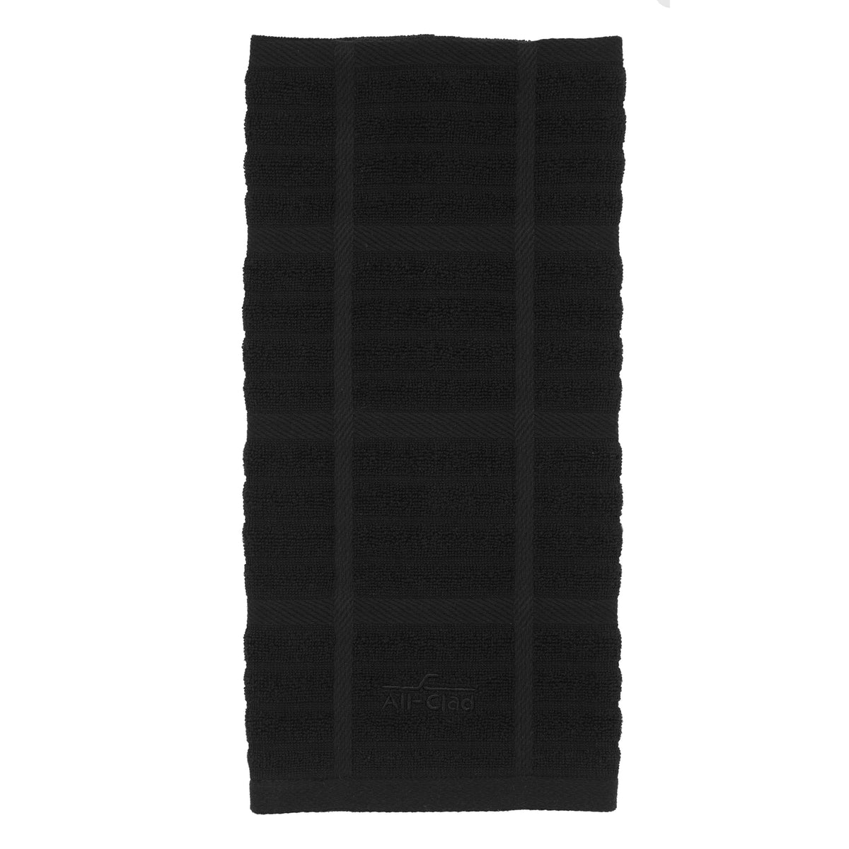 Toalla All-Clad absorbente negra para secar platos y cristalería con suavidad.
