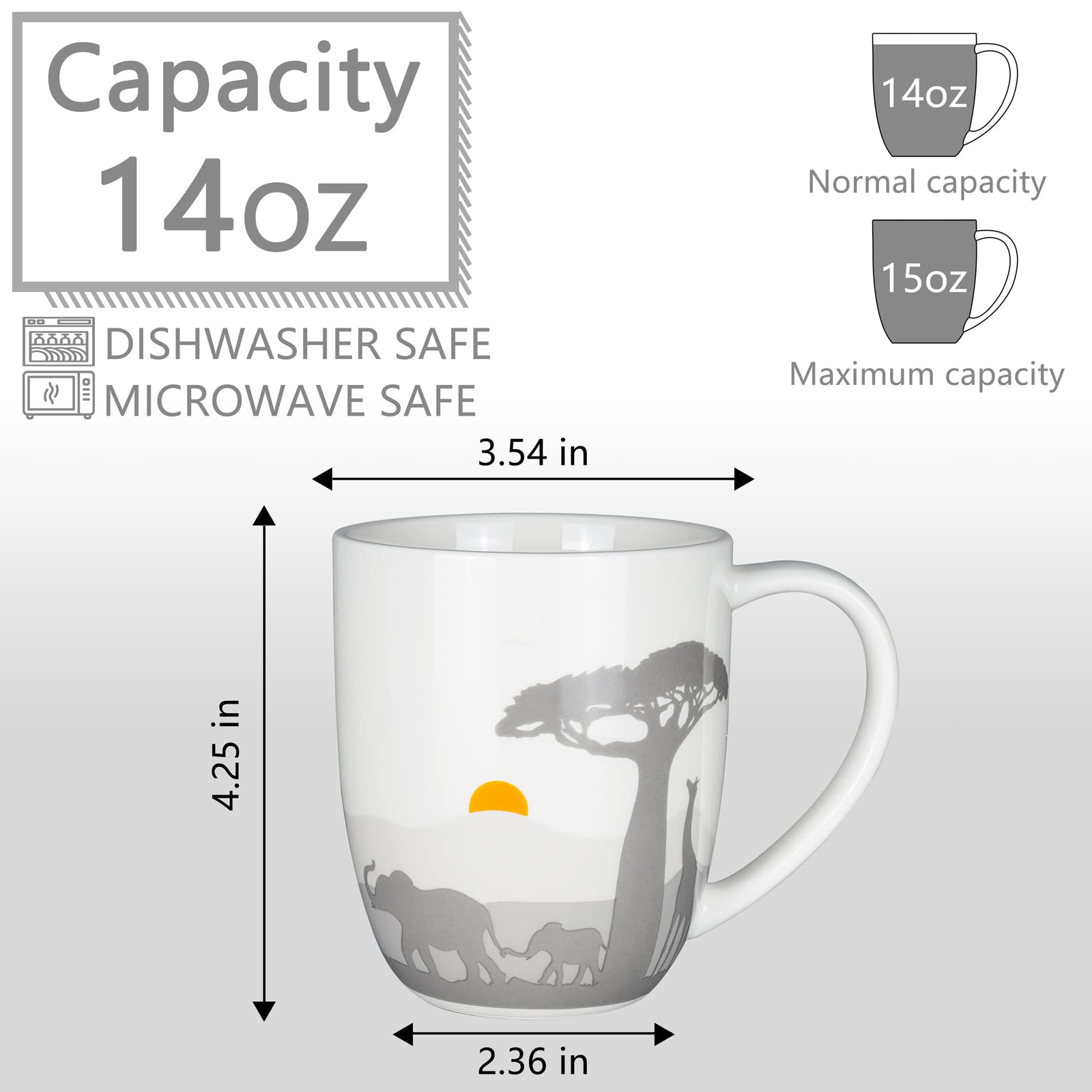 ToCooTo elefante, taza ceramica, diseno lateral mostrando fauna, perfecto para te relajante