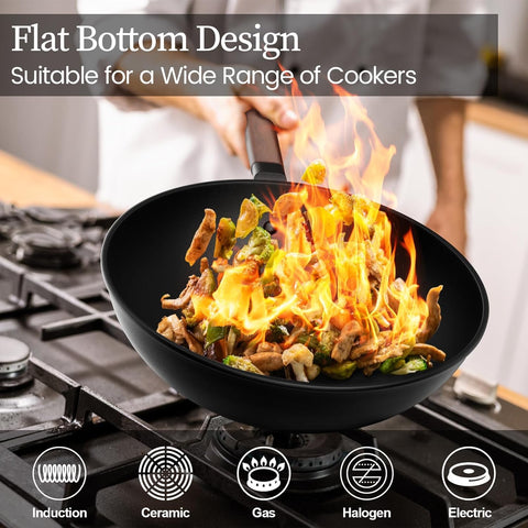 Todlabe sartén estilo wok, superficie sazonada natural para salteados sin pegar.