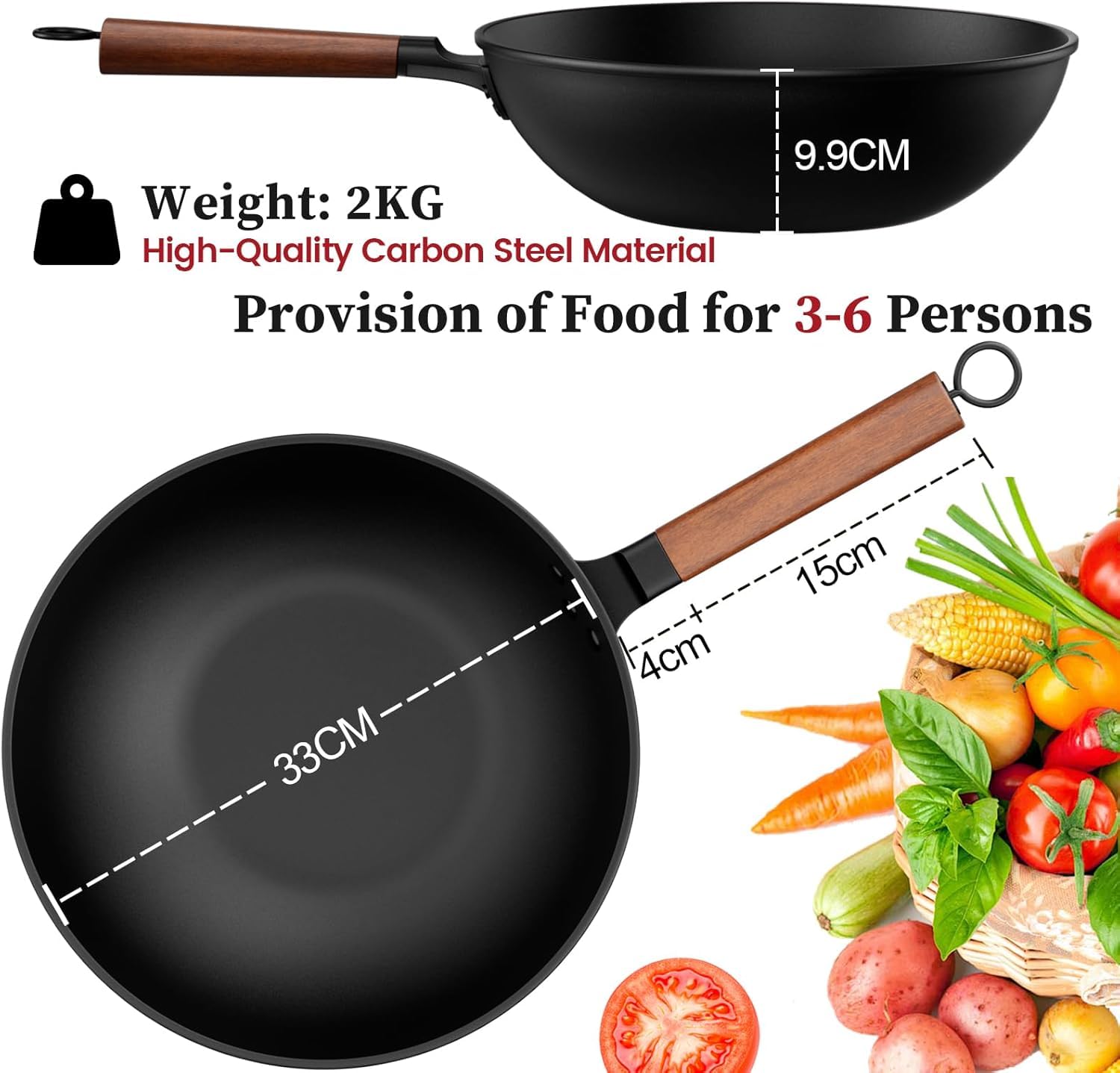 Todlabe sartén estilo wok con base plana que distribuye el calor de forma uniforme.