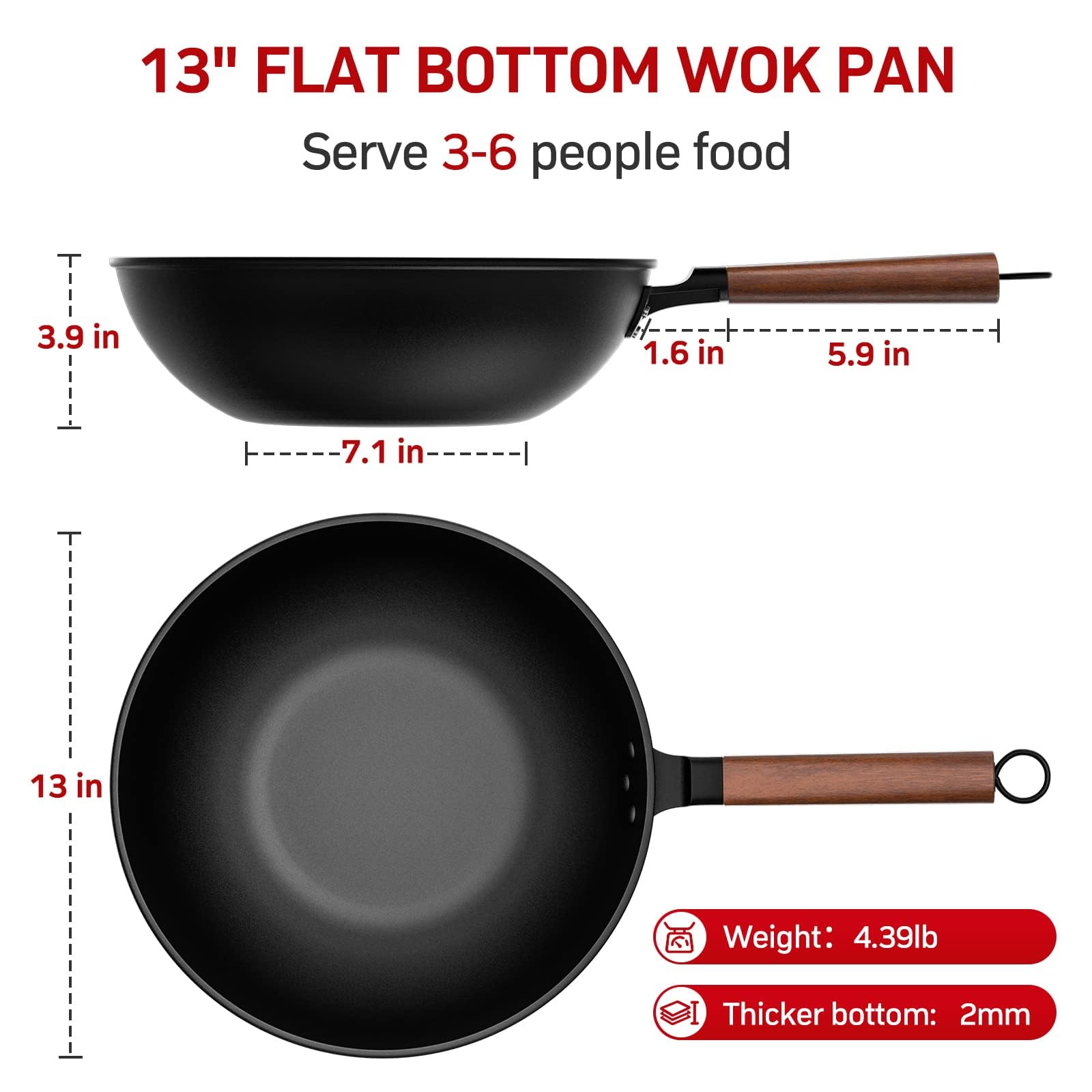 Todlabe wok curvado y espacioso favorece distribución homogénea del calor.