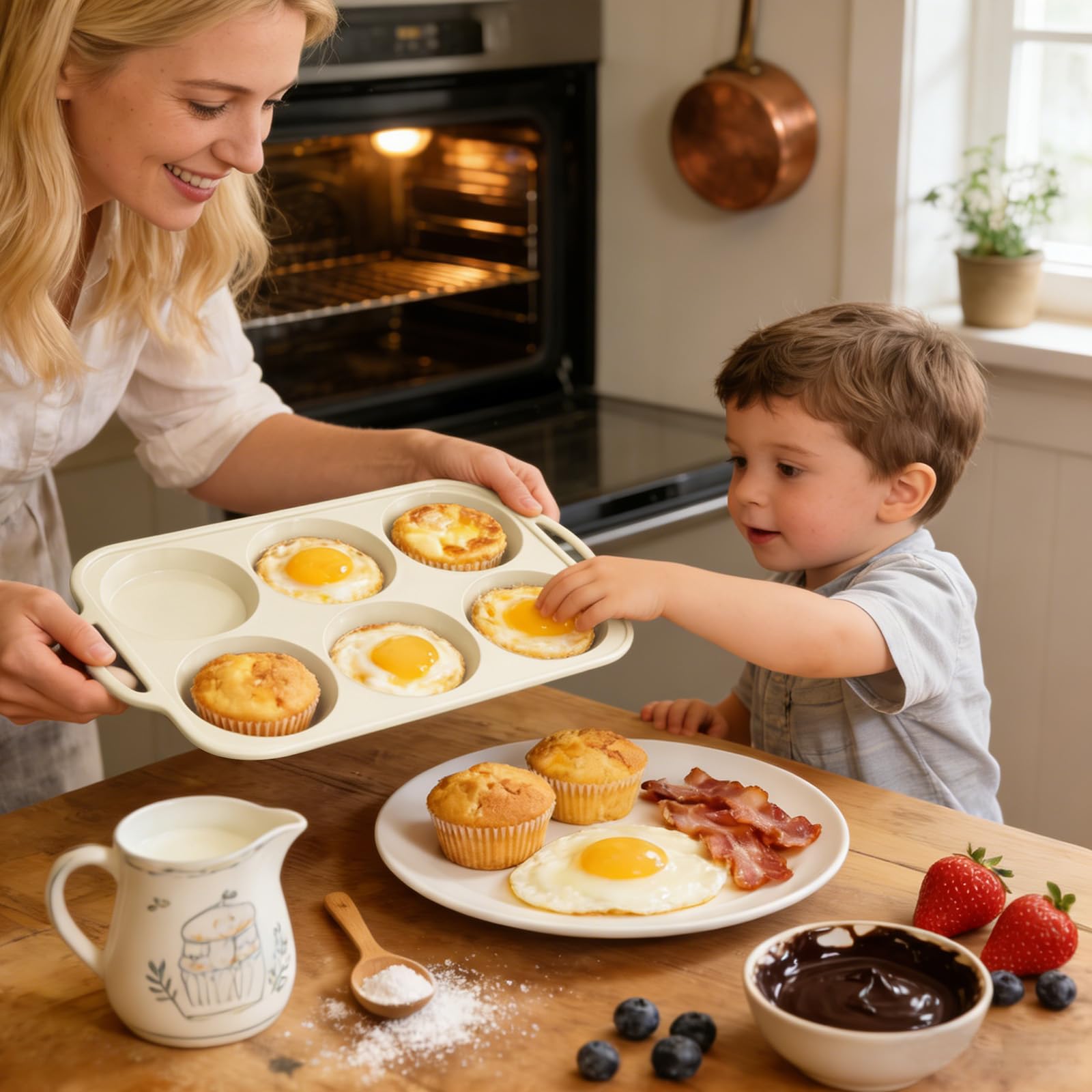 Toeusog usos versátiles: huevos, sandwiches y bollos caseros.