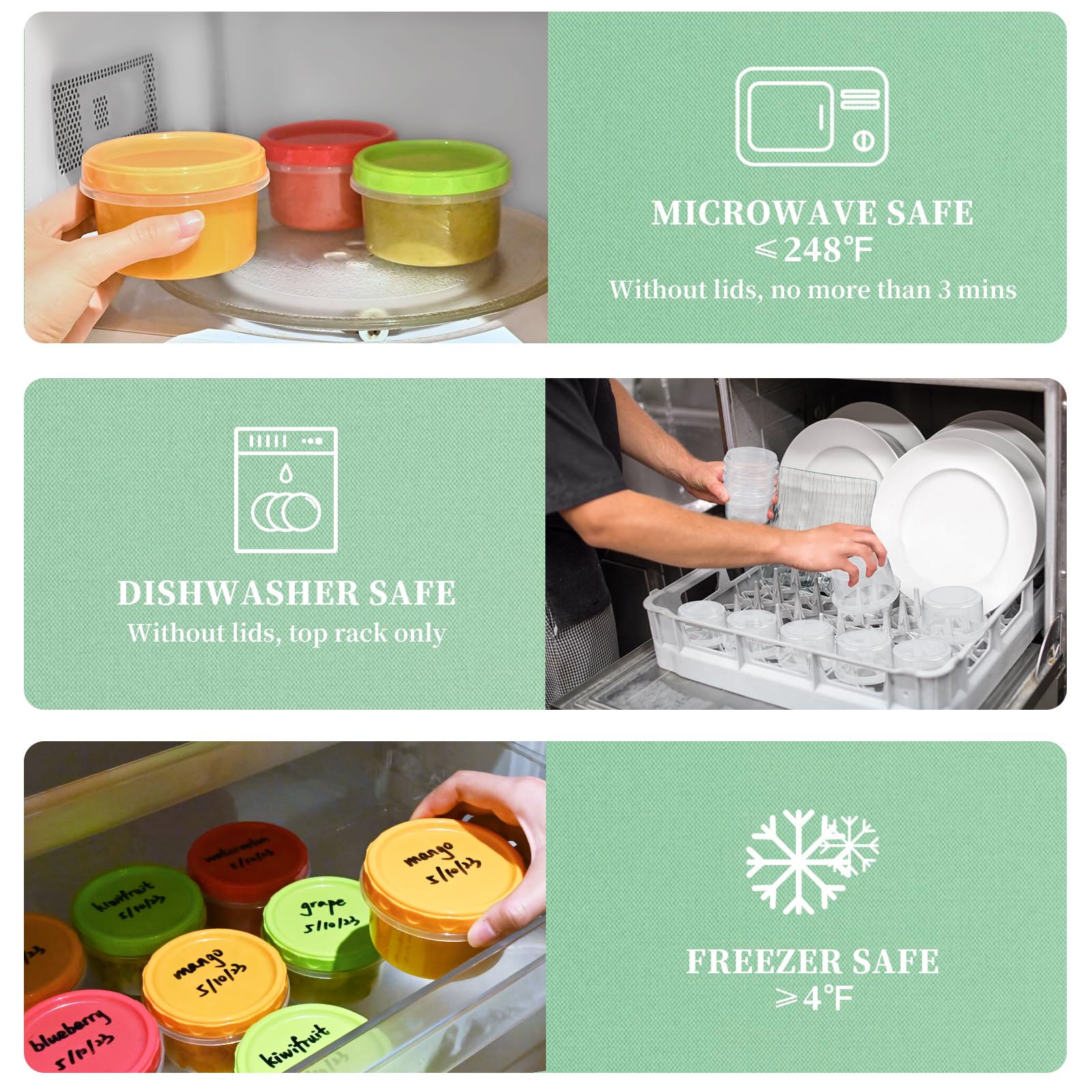 TOFLEN contenedores 8oz apto lavavajillas, limpieza fácil tras tus comidas.