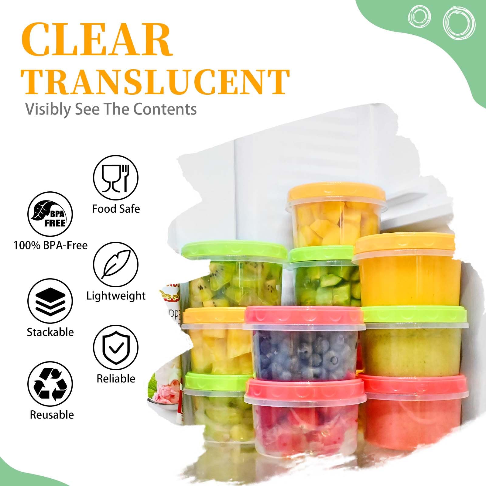 TOFLEN contenedores 8oz colores multicolor tapas, organización atractiva para la despensa.