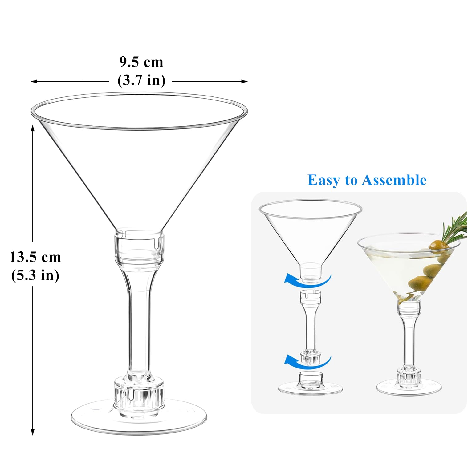 TOFLEN copa martini plástico transparente para bebidas frías y elegantes.
