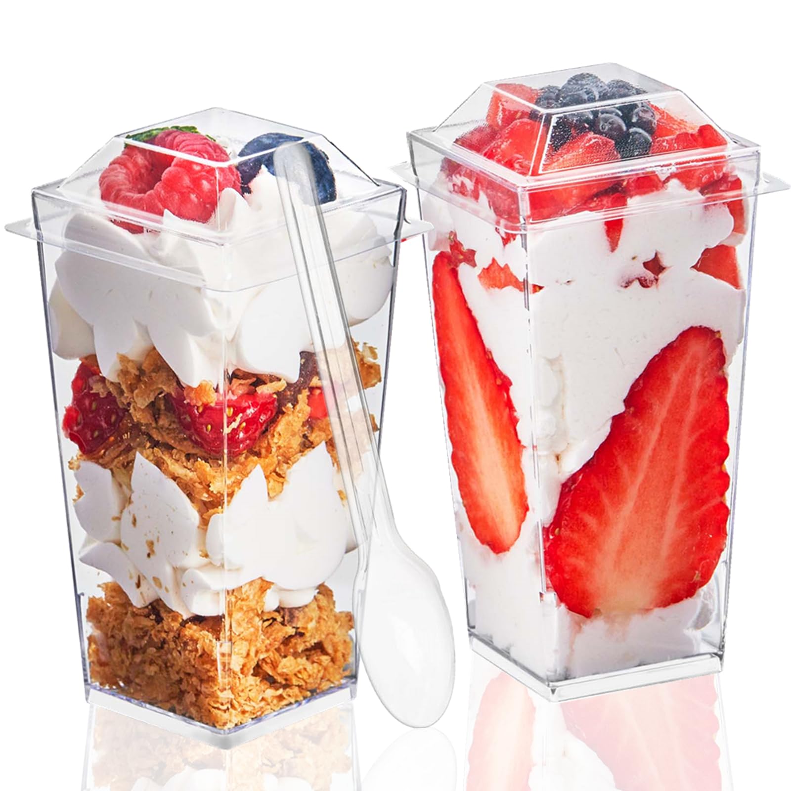 TOFLEN copas postre cuadradas 3oz con tapa para porciones individuales