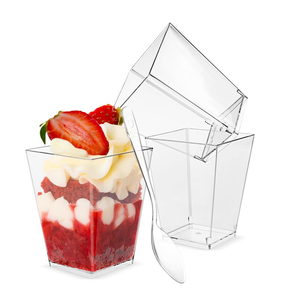 TOFLEN copas postre cuadradas 5oz claras, ideales para presentar postres con elegancia.