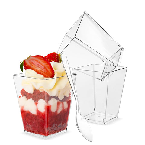 TOFLEN copas postre cuadradas 5oz claras, ideales para presentar postres con elegancia.