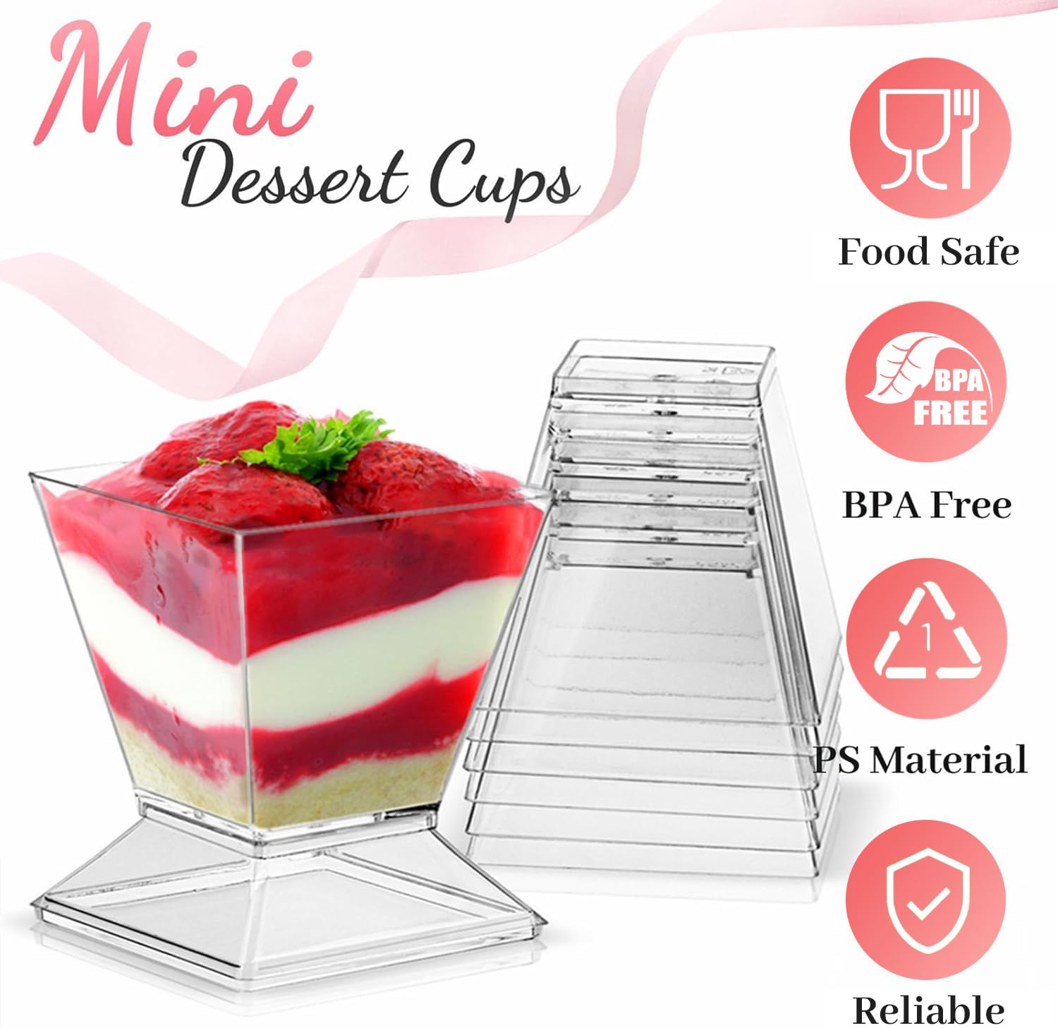 TOFLEN copas postre mini apilables, optimizan espacio en catering.