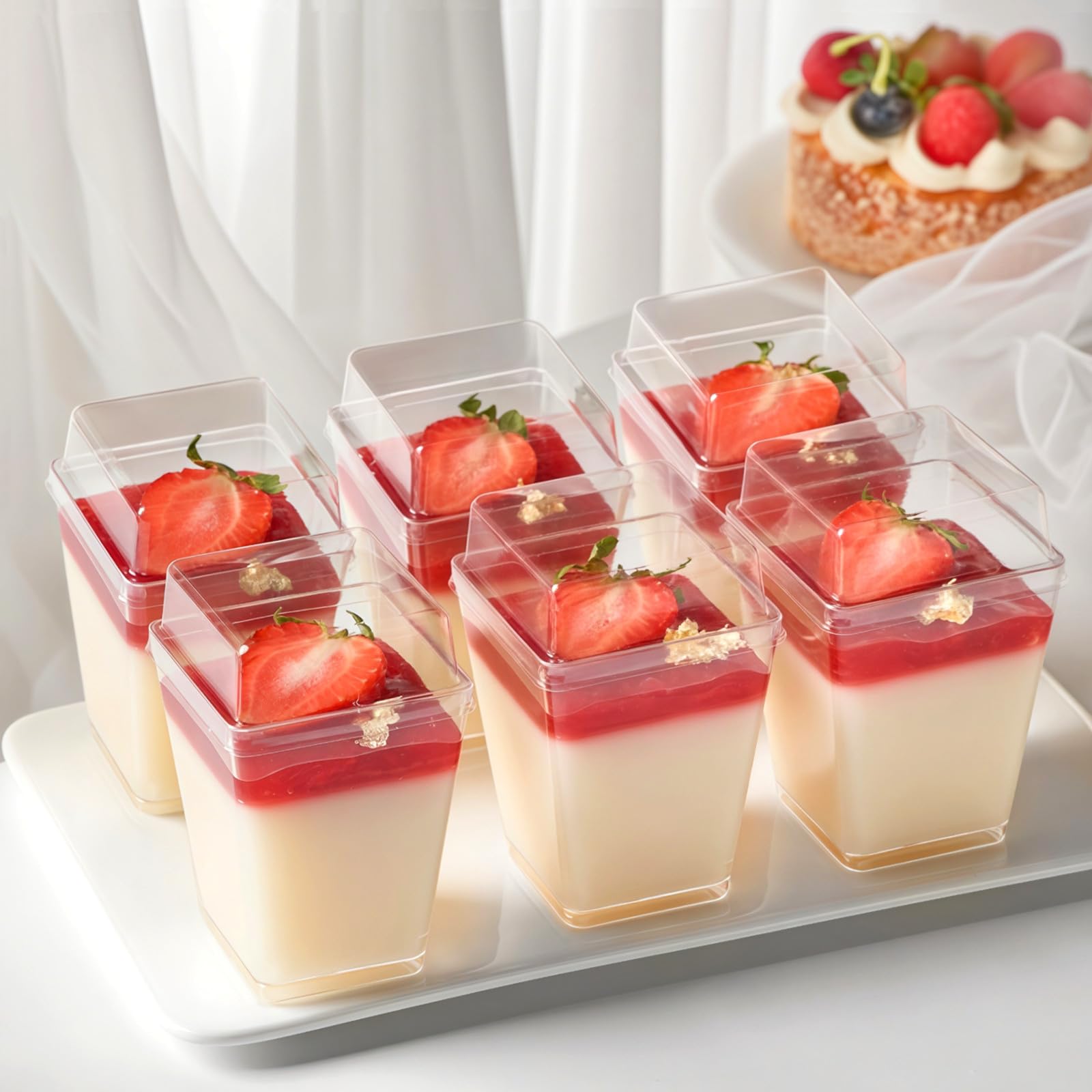 TOFLEN juego de 50 copas con tapas y cucharas, perfecto para catering