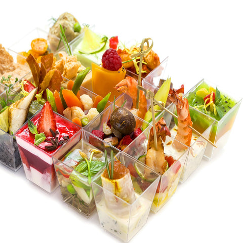 TOFLEN pack 100 con copas y cucharas, ideal para eventos.