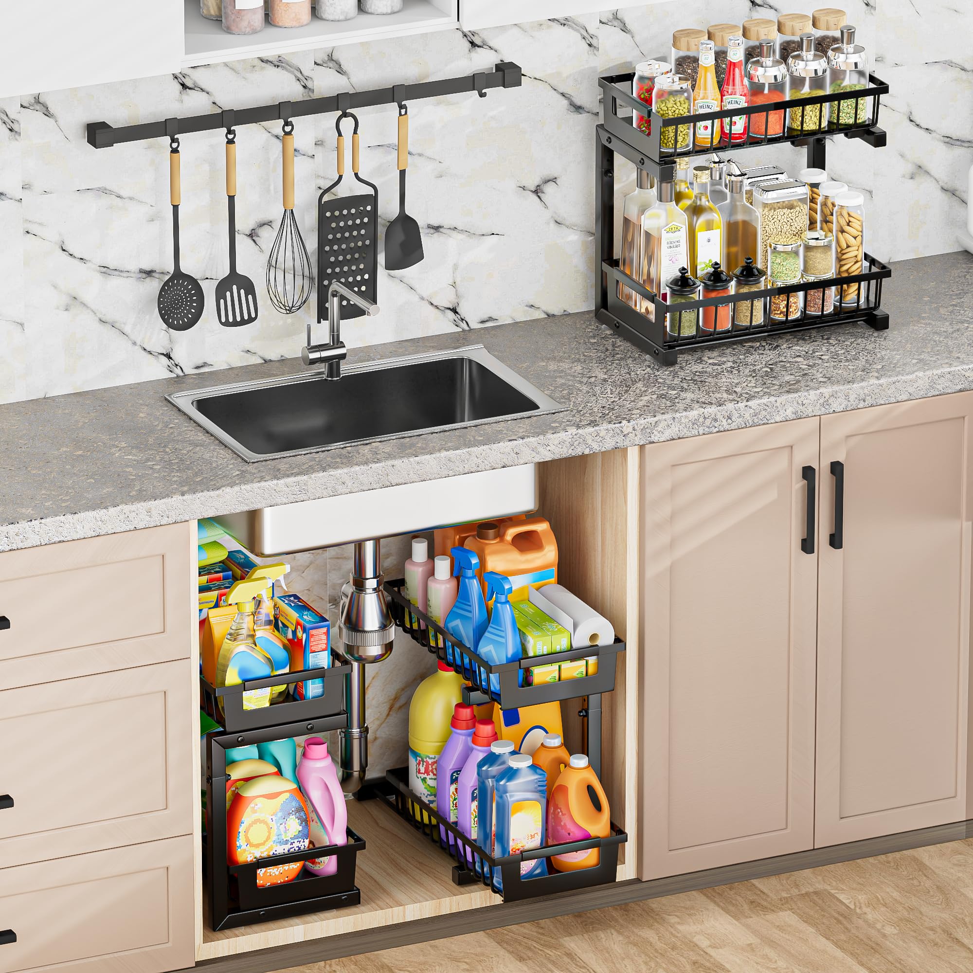 TOFWOF Organizador bajo lavabo con altura ajustable para objetos altos