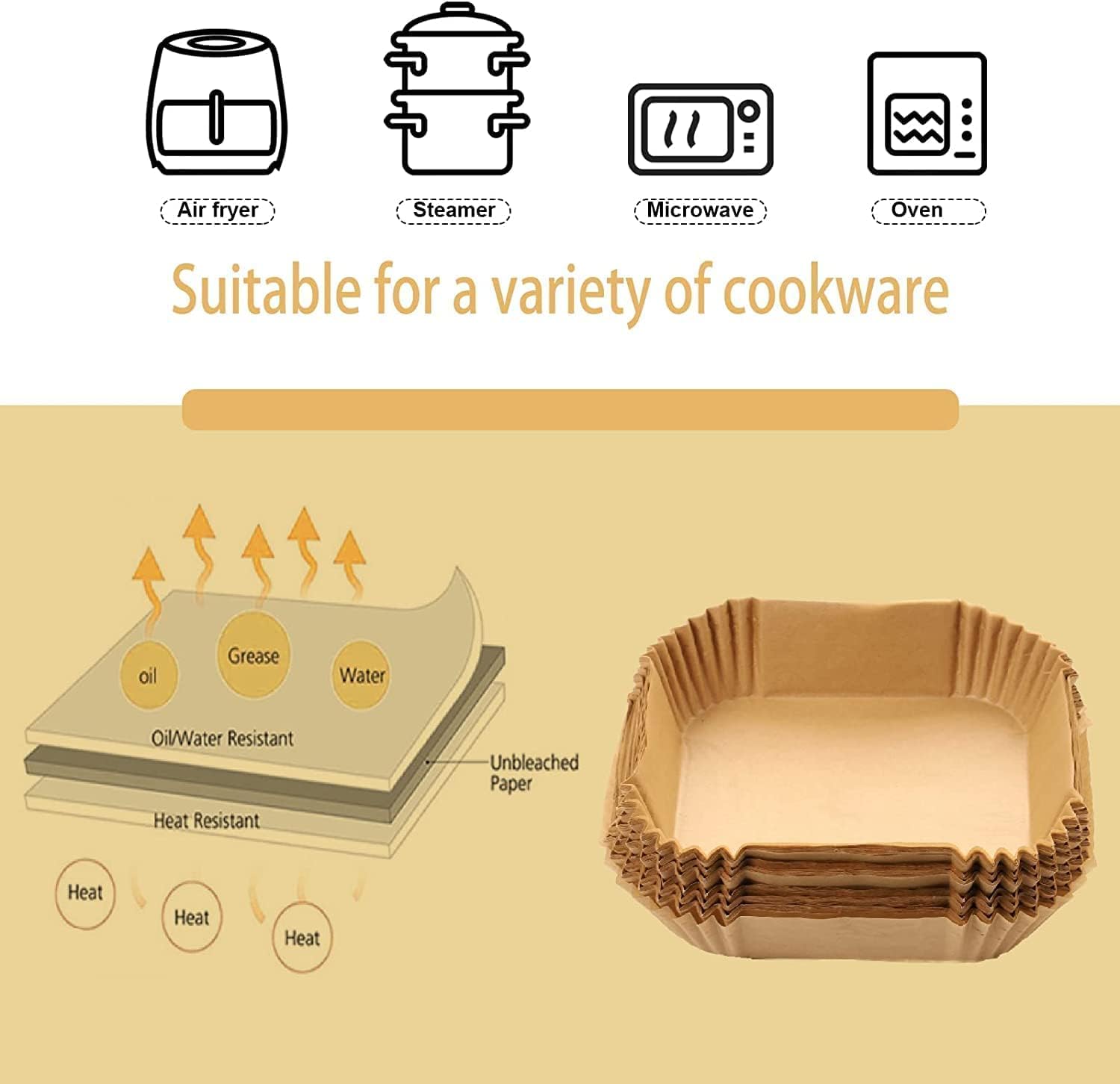 TOGOO papel antiadherente compatible con horno y microondas para cocción rápida.