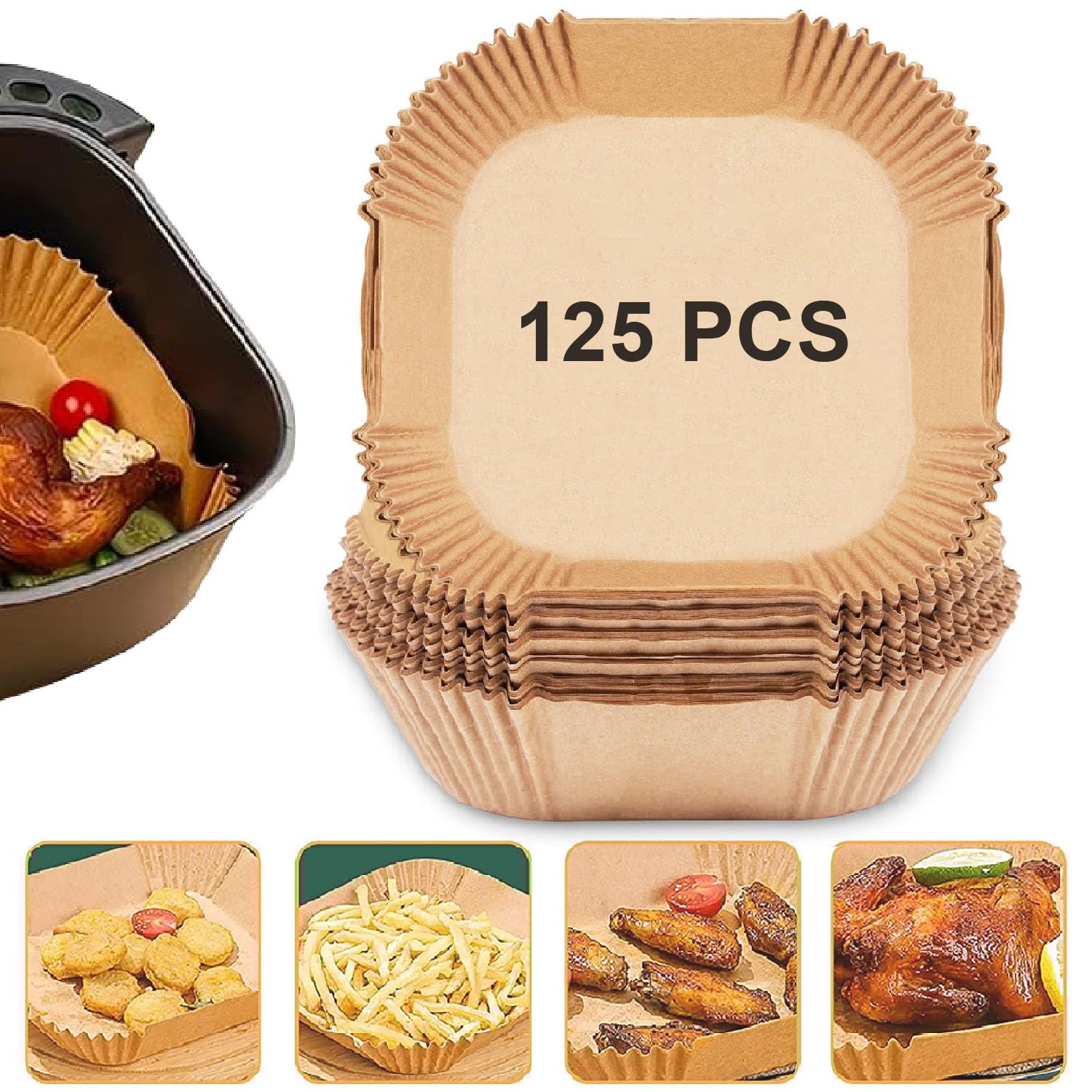 TOGOO papel para freidora de aire, 8 pulgadas cuadrado, evita que los alimentos se peguen.