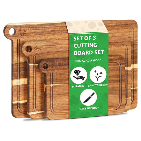 Tohiasen juego de tablas de cortar acacia grande, ideal para porciones grandes y servicio.
