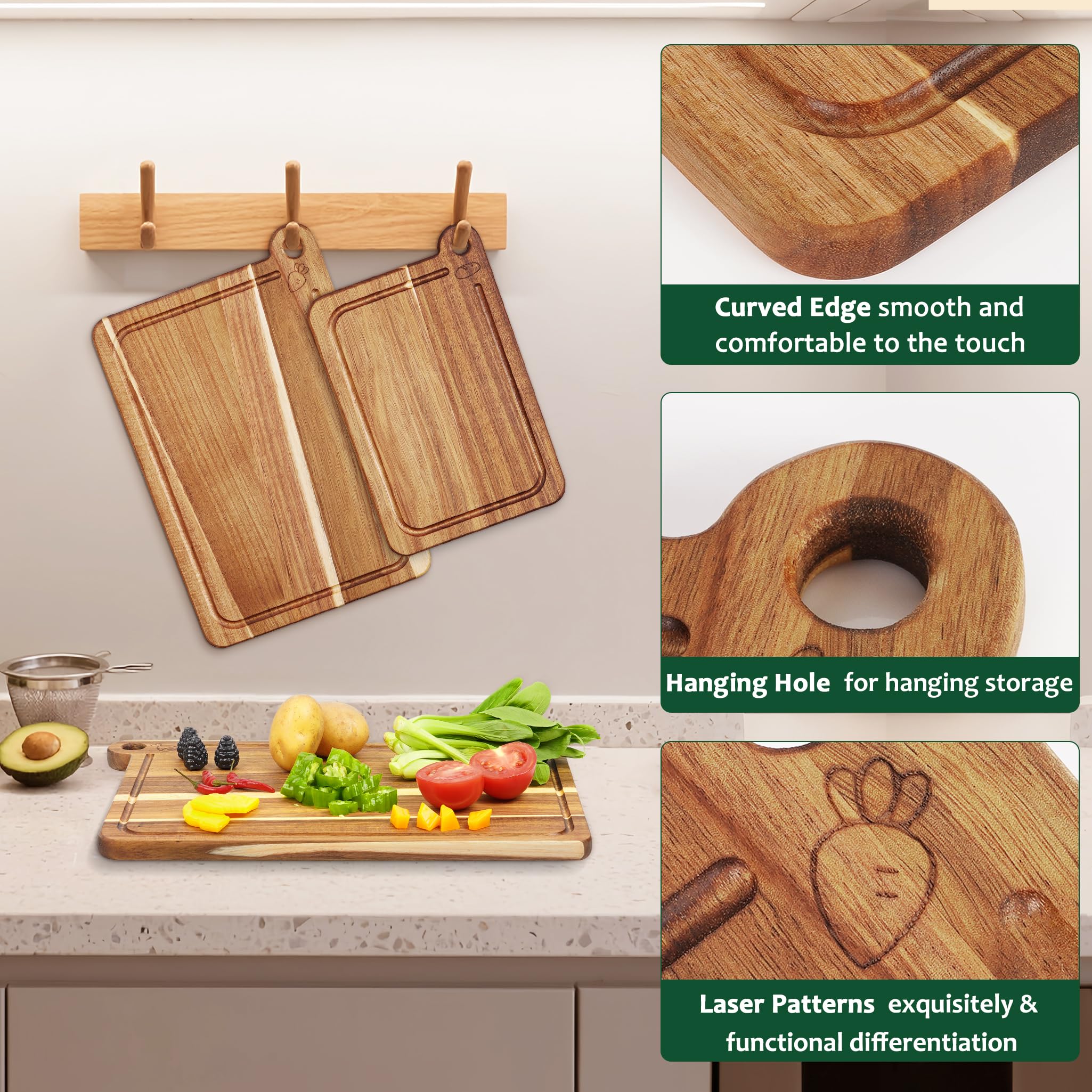 Tohiasen superficie de grano natural en acacia, resistente a rayones para uso diario.