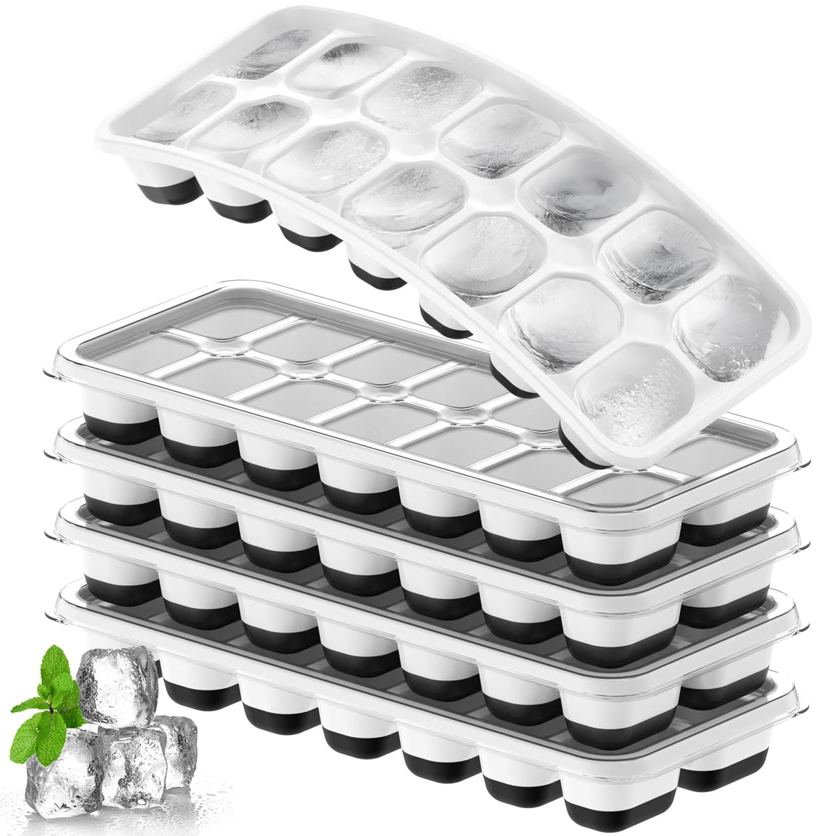 Tohsssik bandejas apilables con tapa para hielo, organización del congelador.