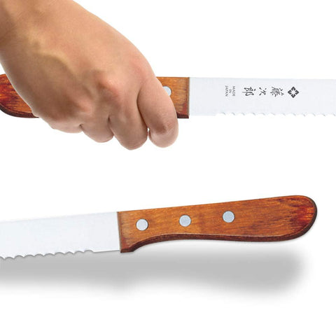 Tojiro cuchillo pan mango de madera natural, agarre cómodo para cortes prolongados