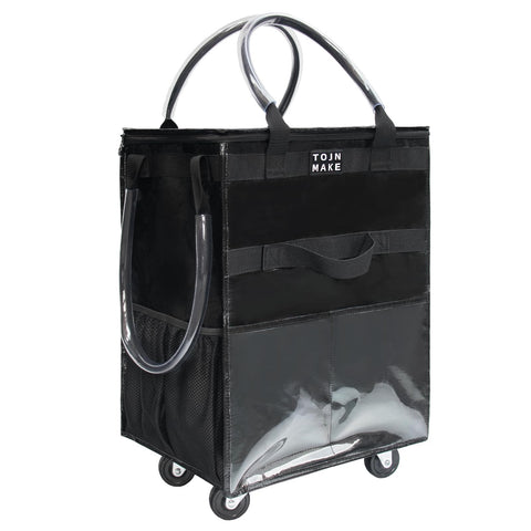 TOJNMAKE bolsa supermercado con ruedas mediana negra, ideal para compras rápidas