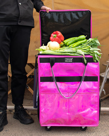 TOJNMAKE tote de compras con 8 bolsillos, organización práctica para artículos.