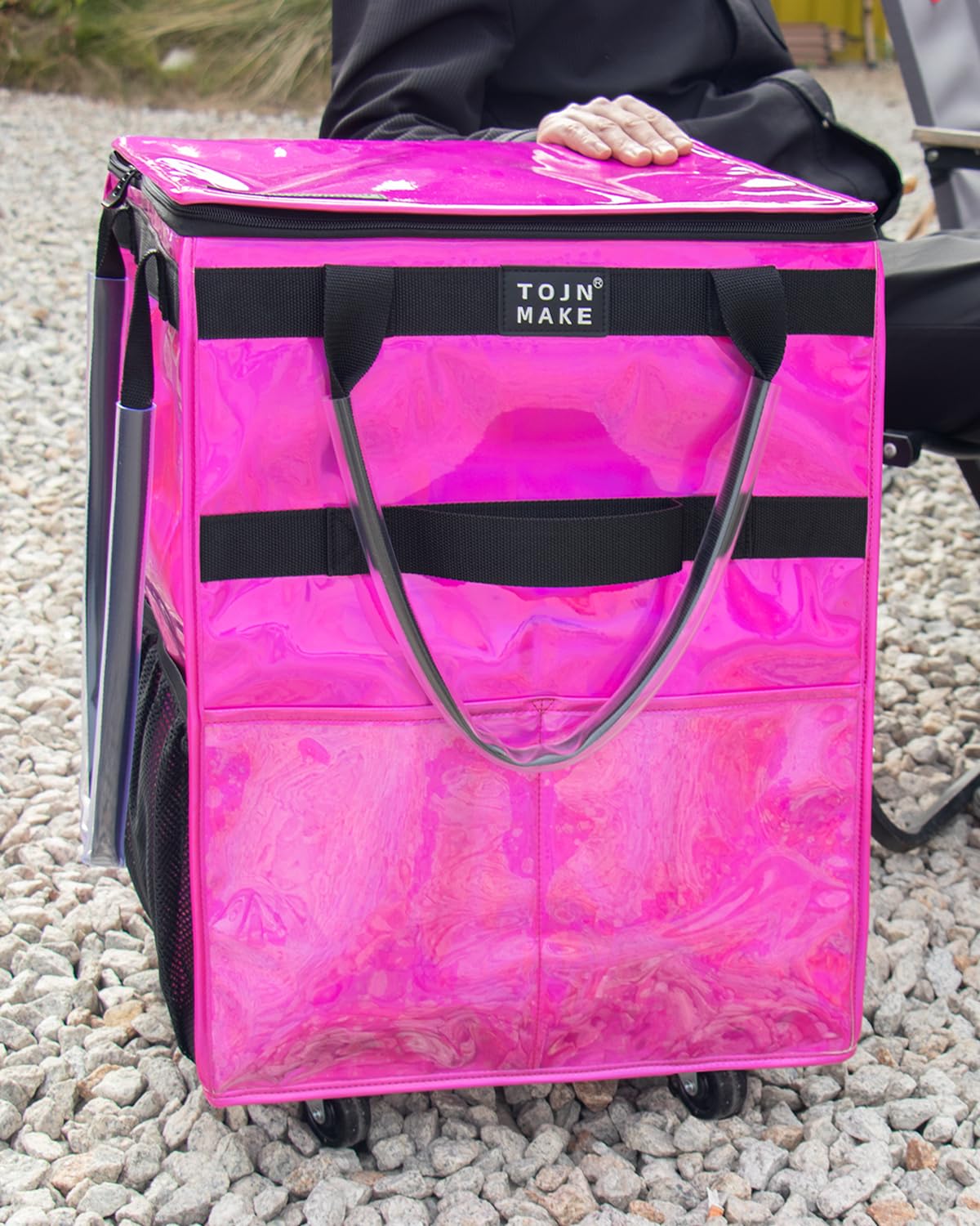 TOJNMAKE tote rodante plegable, mangos robustos para transportar compras sin esfuerzo.