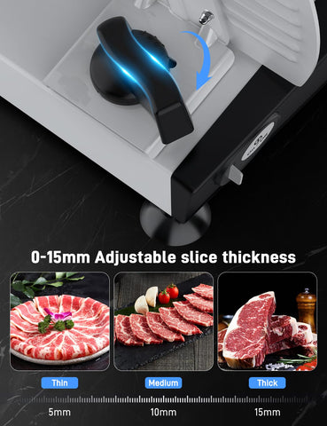 Tokass cortadora de carne 200W, ajuste de grosor para porciones.