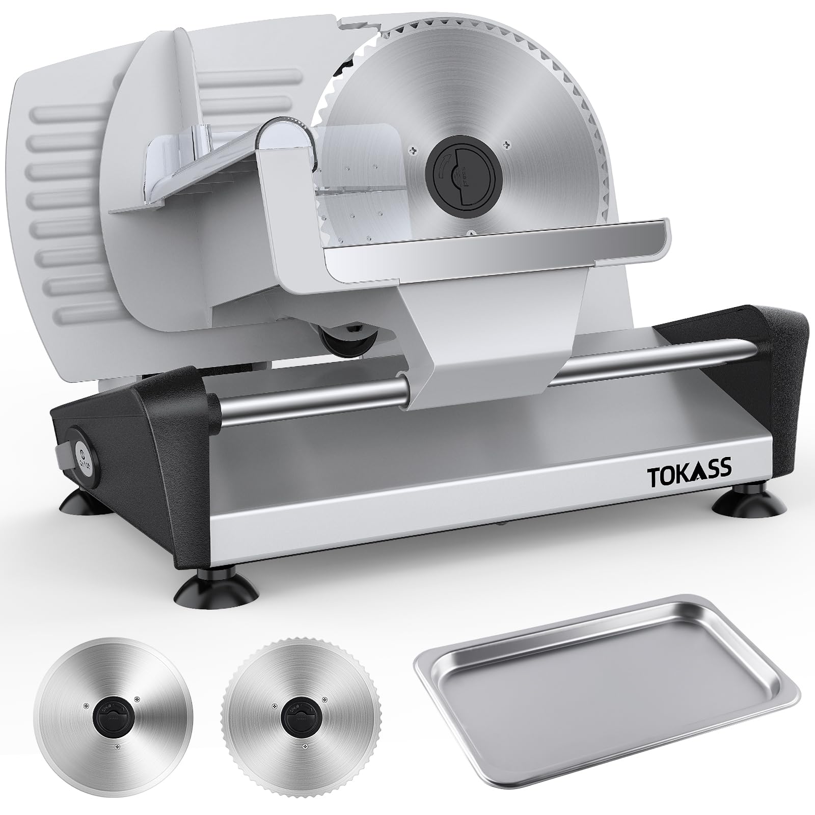 Tokass cortadora de carne 200W, frontal, cortes precisos para fiambres.