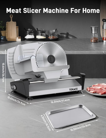 Tokass cortadora de carne 200W, seguridad con bloqueo y botón.