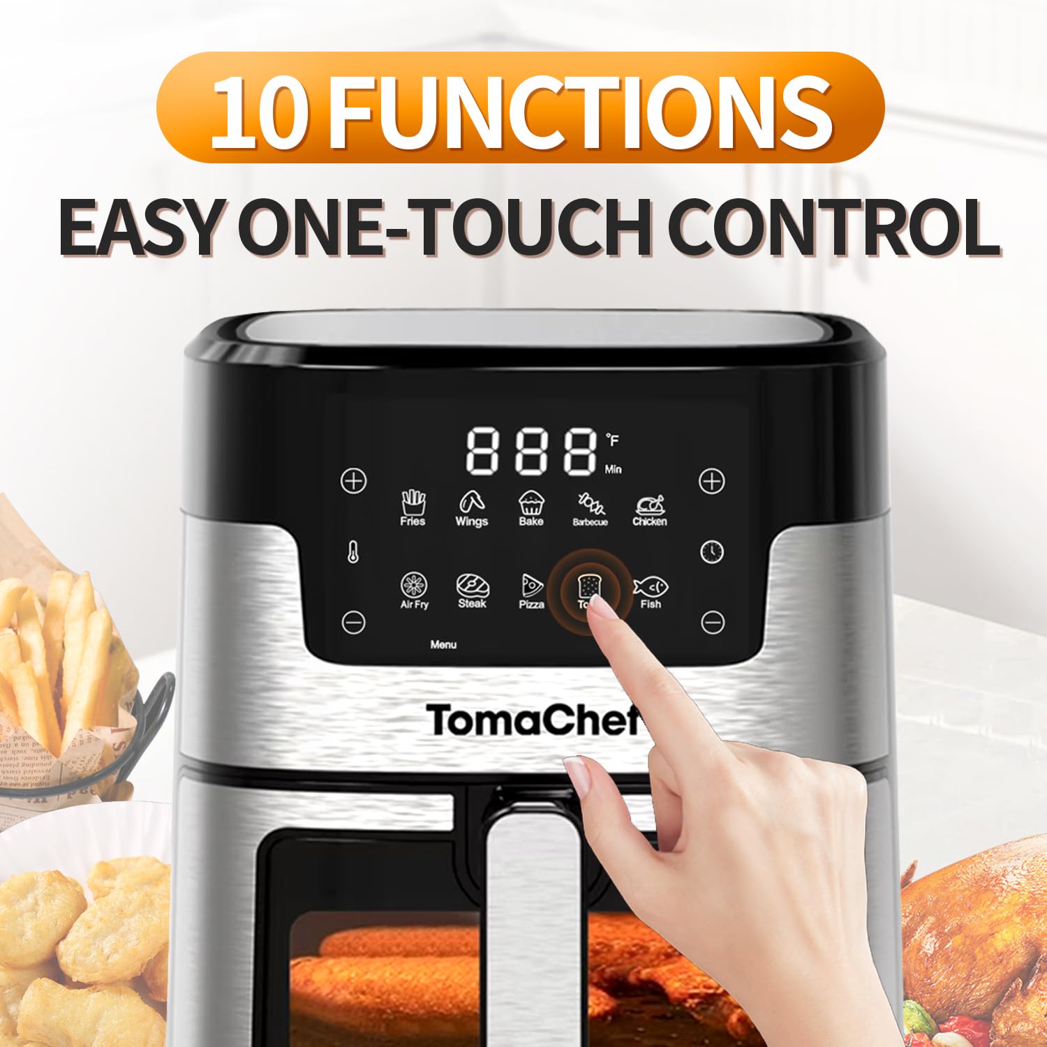 Cesta 5.3QT de TomaChef apta para lavavajillas, limpieza rápida y sin esfuerzo.