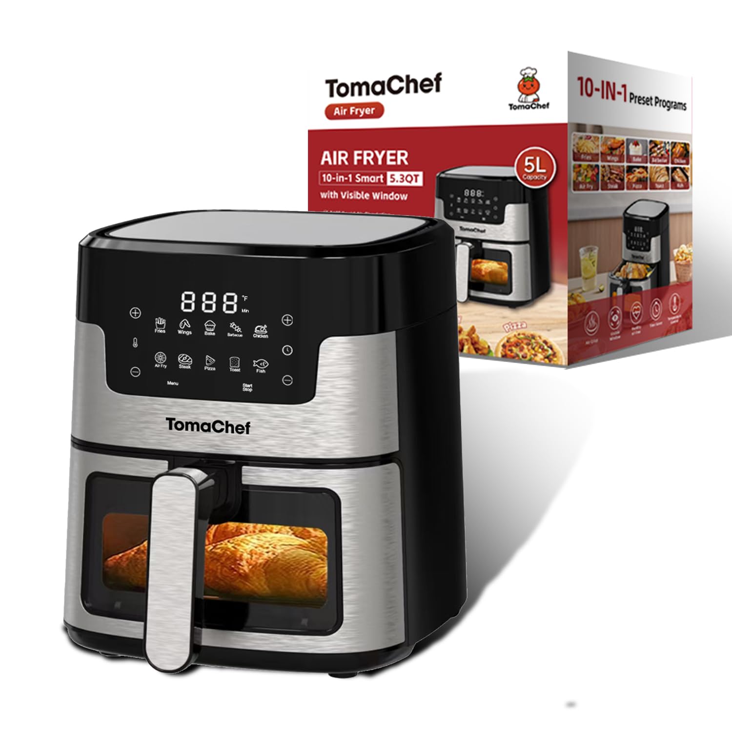 TomaChef Air Fryer con ventana visible para vigilar la cocción sin perder calor.