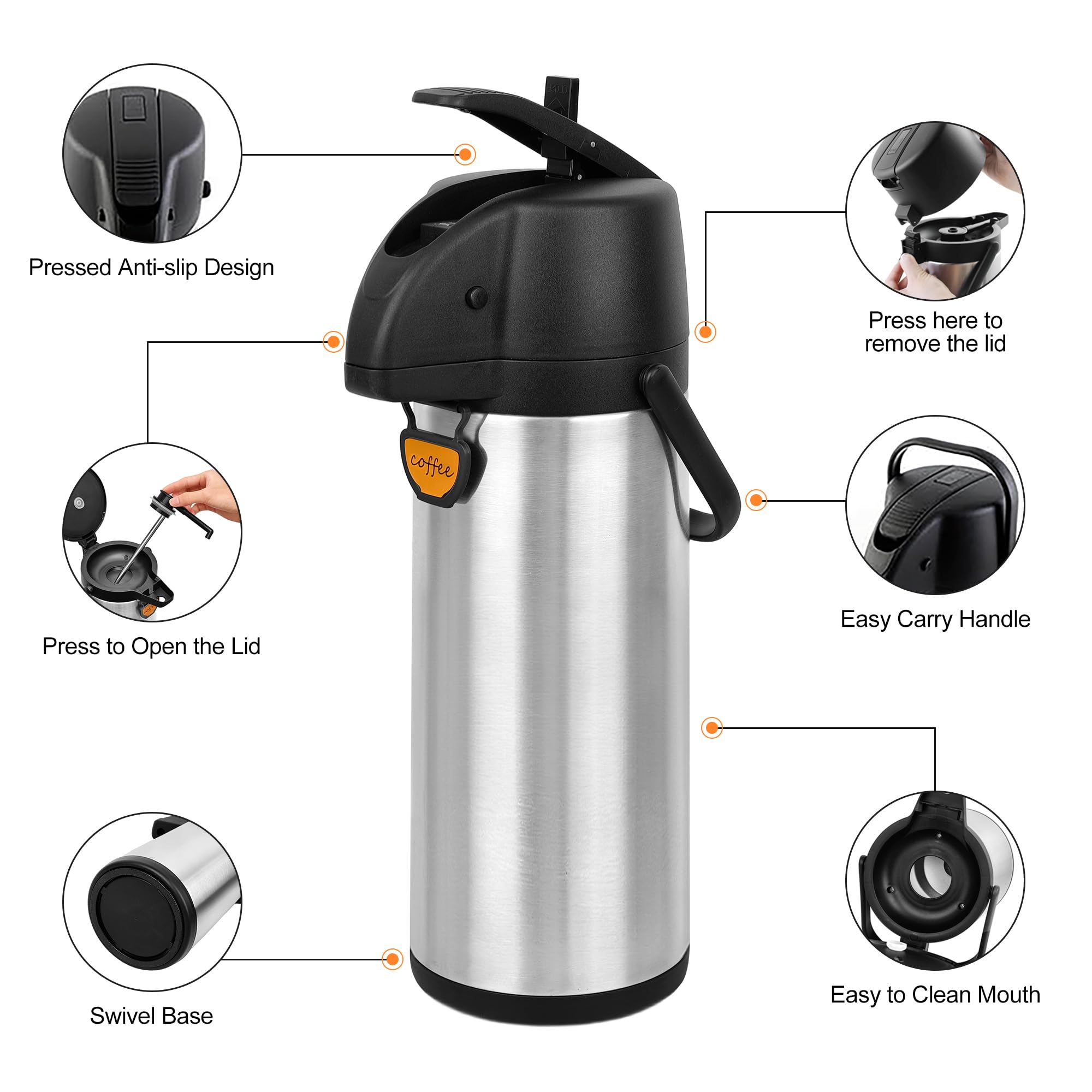 Tomakeit Airpot, aislamiento doble, bebidas se mantienen calientes o frías.