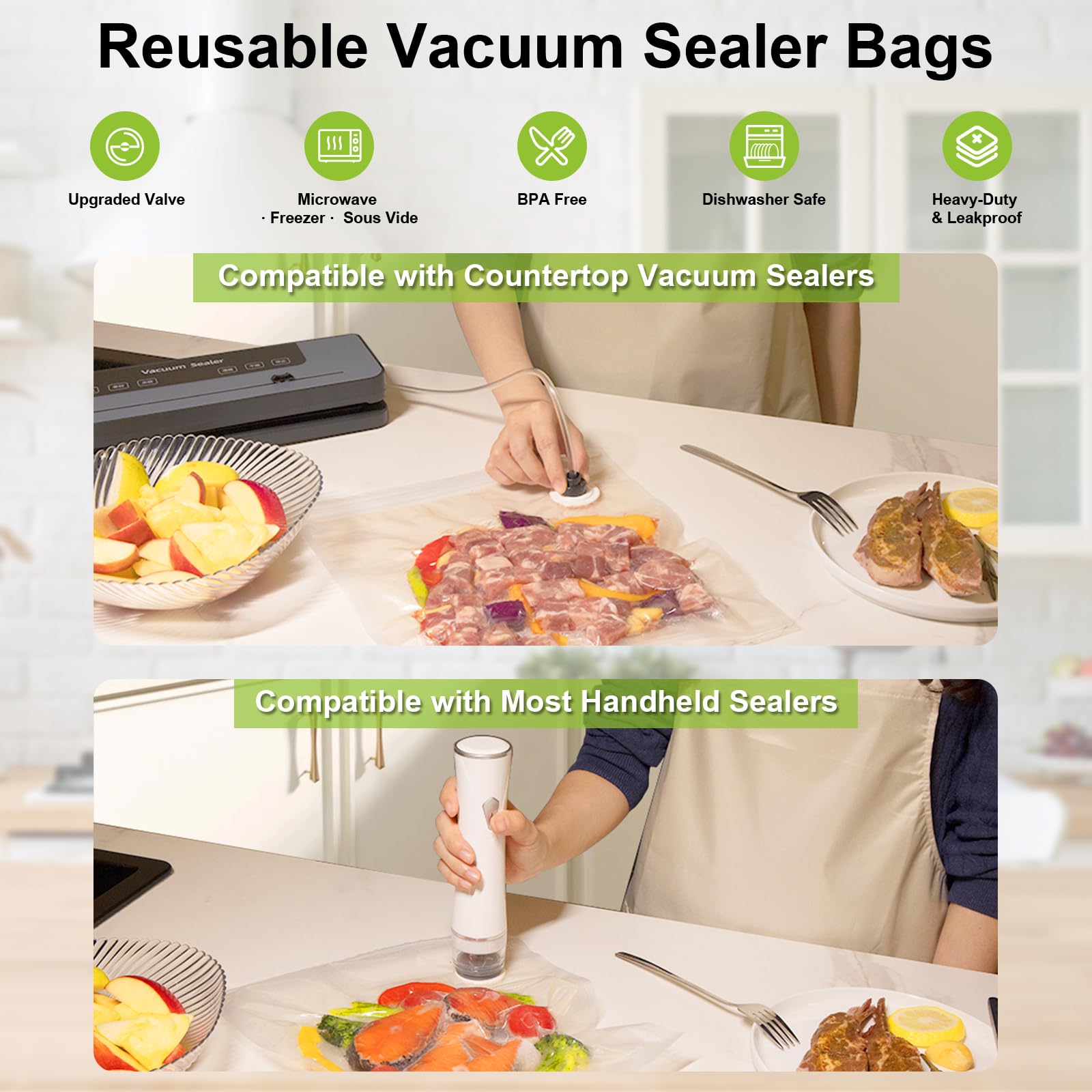 TomCare bolsas de vacío M 10x11, ideales para porciones pequeñas y aperitivos.