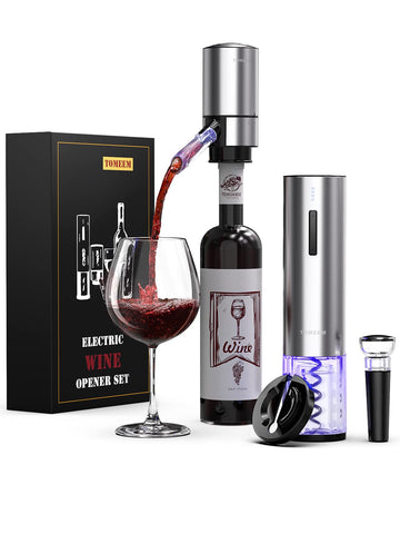 TOMEEM abrebotellas eléctrico en acción para servir vino con facilidad.