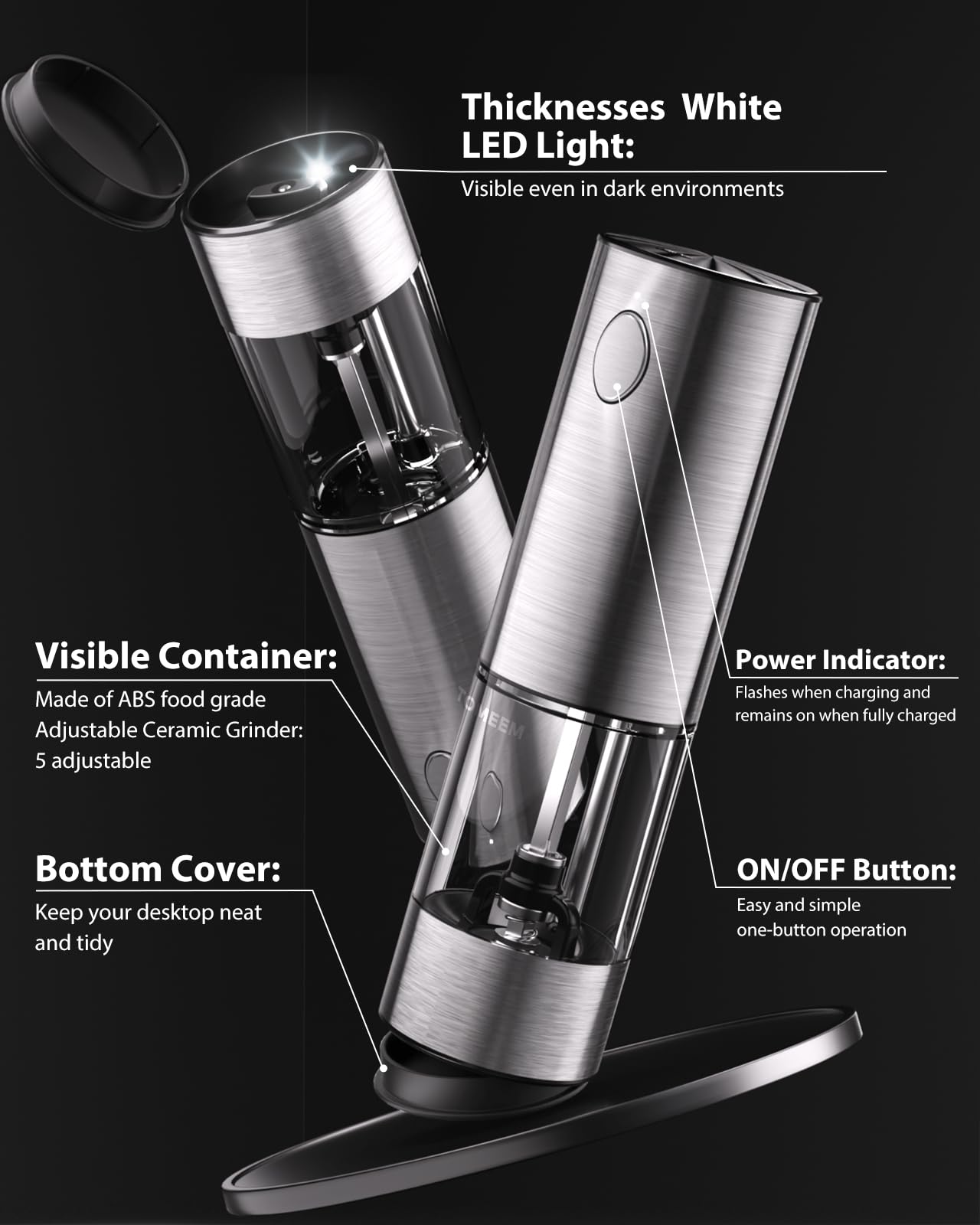 Molinillo TOMEEM diseño ergonómico para uso cómodo y estable