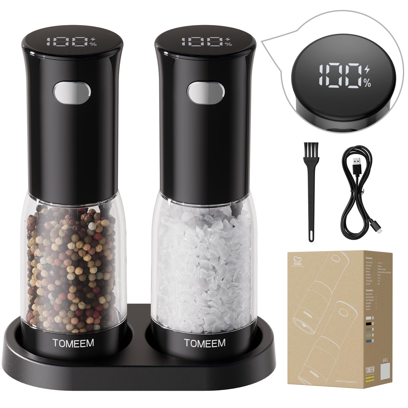 Molinillos TOMEEM con base de almacenamiento para cocina ordenada.