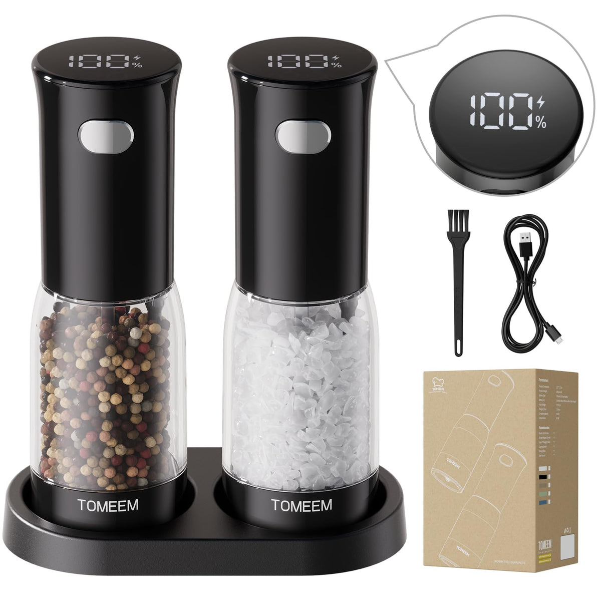 Molinillos TOMEEM con base de almacenamiento para cocina ordenada.